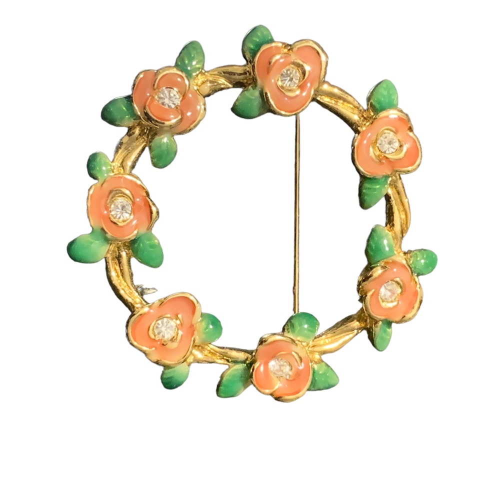 Vintage enamel floral wreath brooch